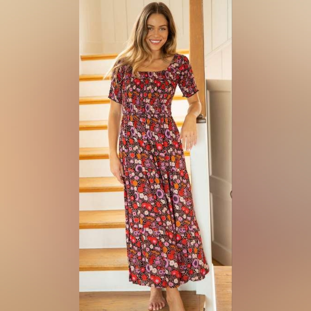 Natural Life Daisy Midi Dress Purple Cream Ditsy